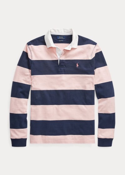 Playeras Ralph Lauren Hombre Rosas / Azul Marino - Pink Pony Custom Slim Rugby - EIWRM1653